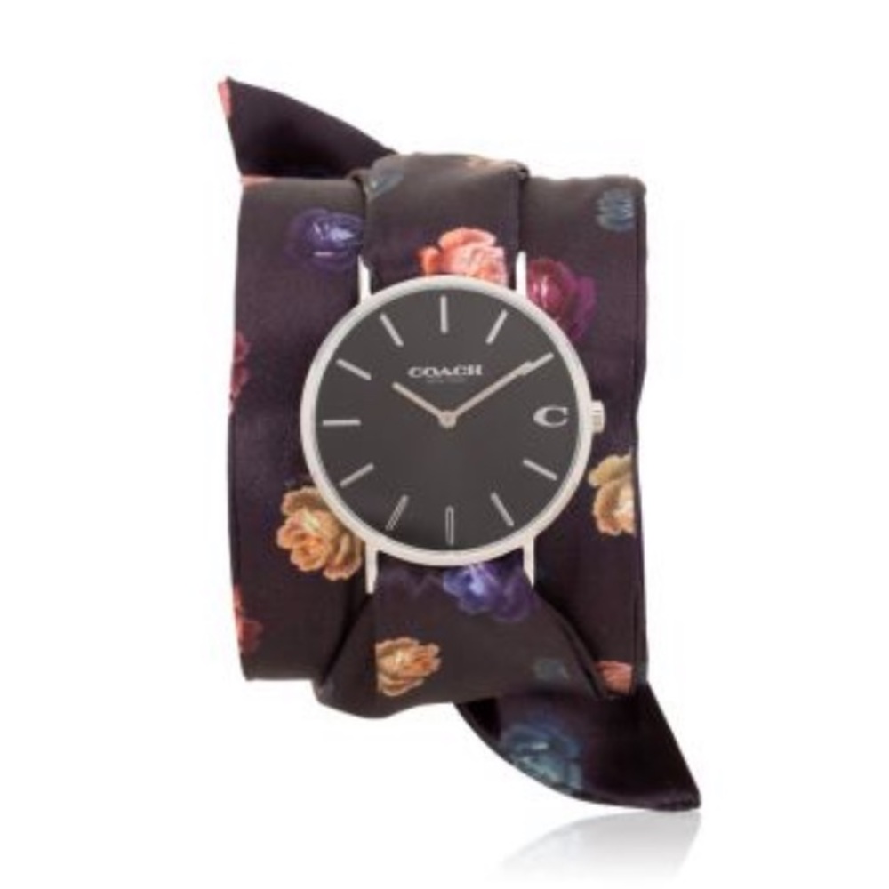 Coach- Perry Quartz Silver Dial Satin Scarf Watch